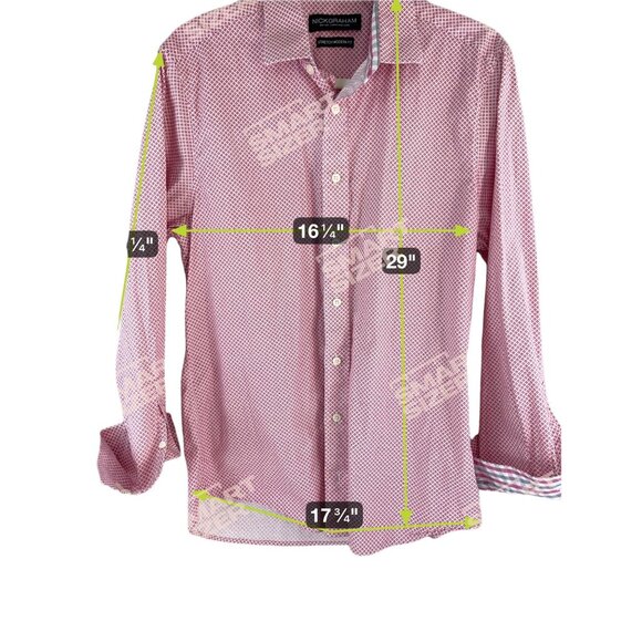 Nick Graham Mens Stretch Modern Fit Pink White Long Sleeve Button-Up Shirt Sz M - Picture 3 of 12